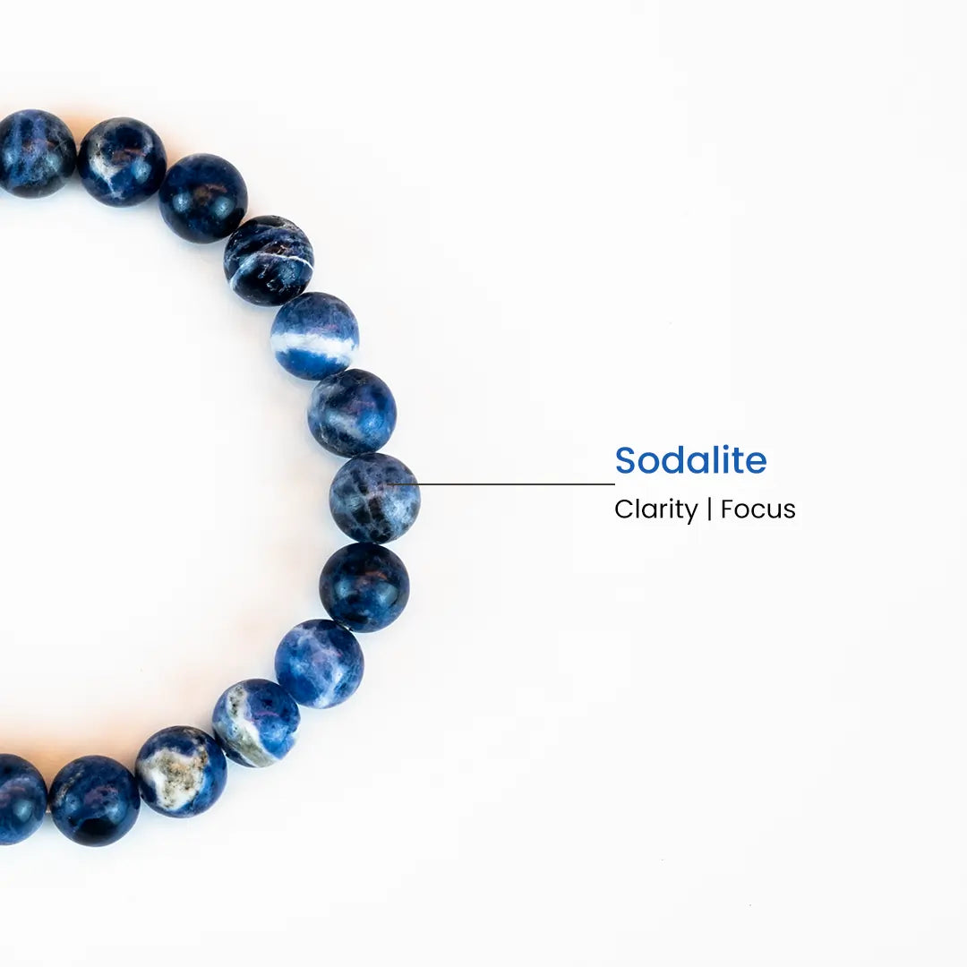 Vrishta Certified Sodalite Bracelet made with natural stones to promote clarity and focus
