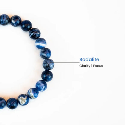Vrishta Certified Sodalite Bracelet made with natural stones to promote clarity and focus