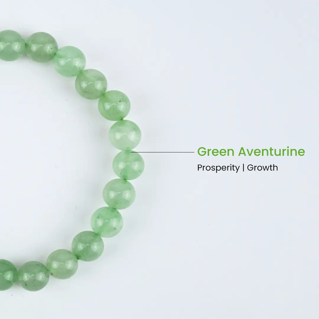 Vrishta Green Aventurine Bracelet with activated natural stones promoting prosperity and personal growth