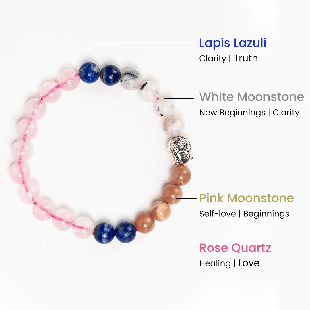 Certified and activated Love Finder Bracelet with Lapis Lazuli, Pink Moonstone, White Moonstone, and Rose Quartz