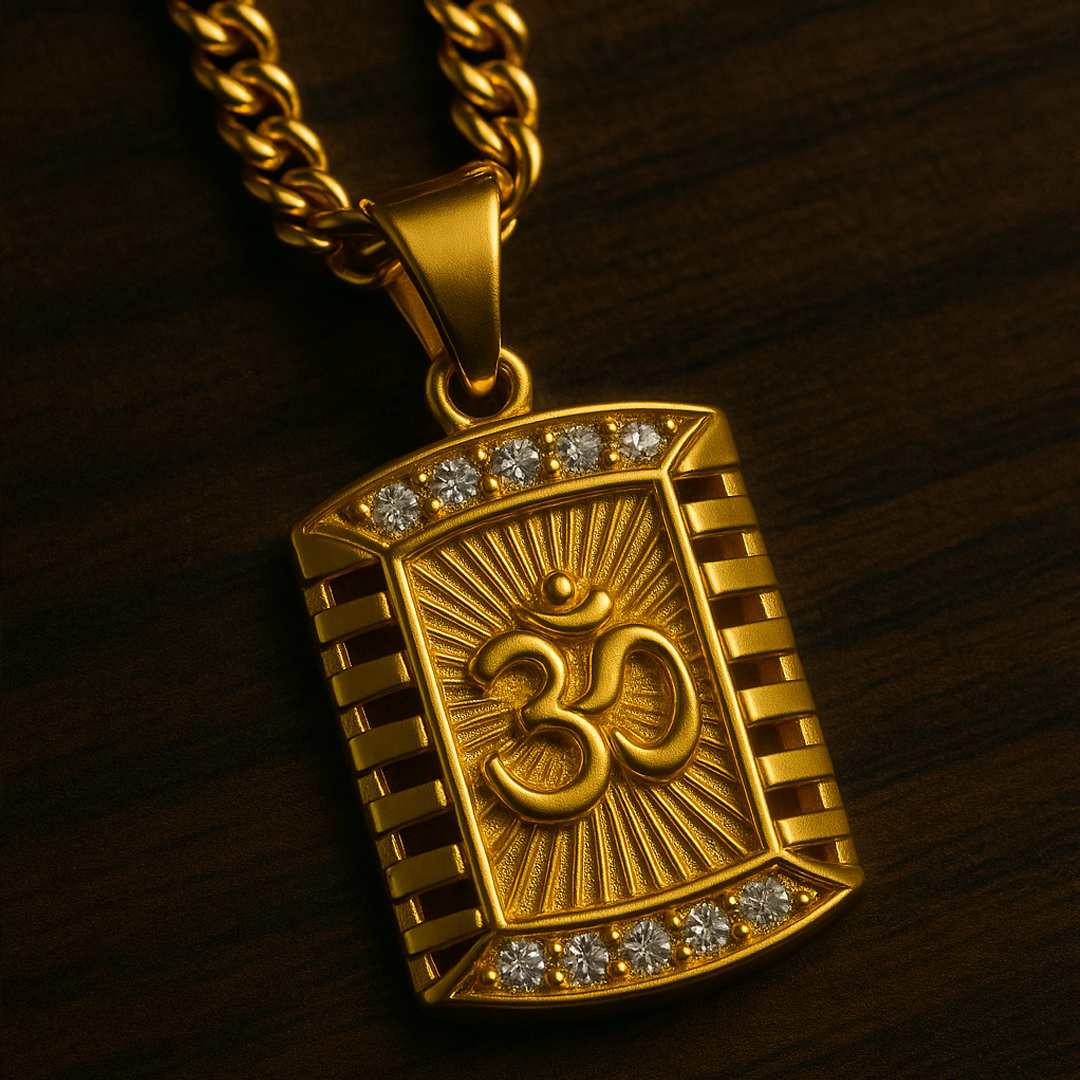 Vrishta Radiant Om 22K Gold Plated Diamond Studded Chain Pendant
