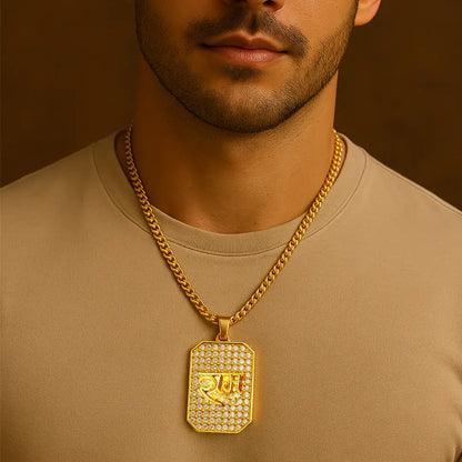 Man wearing Vrishta Ram Ji 22K Gold Plated Diamond Studded Pendant with Chain