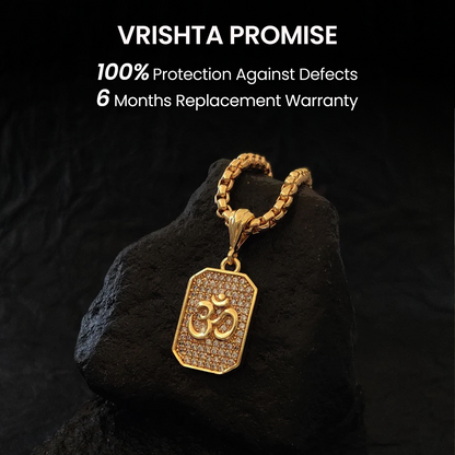 Vrishta Rectangular Gold-Plated OM Pendant – Elegant Spiritual Jewelry for Men and Women