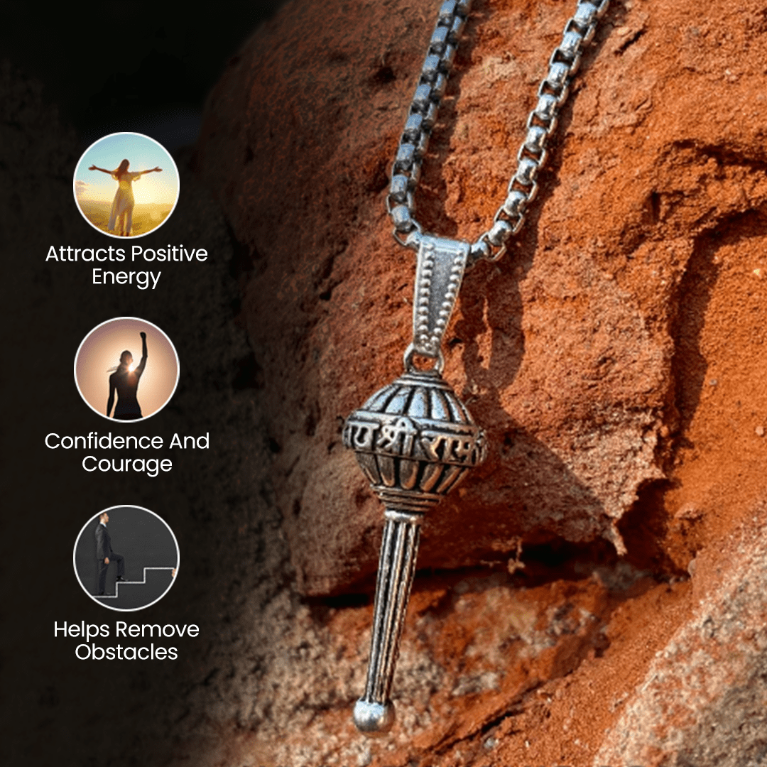 Vrishta Hanuman Ji Gada Sterling Silver Coated Chain Pendant