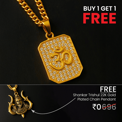 Vrishta Shining Om 22K Gold Plated Diamond Studded Chain Pendant