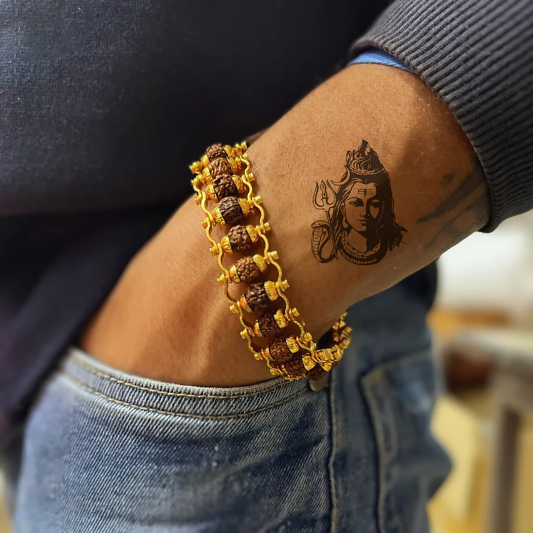 Vrishta Original Gold Plated 5 Mukhi Rudraksha Bracelet