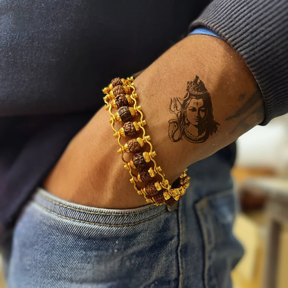 Vrishta Original Gold Plated 5 Mukhi Rudraksha Bracelet