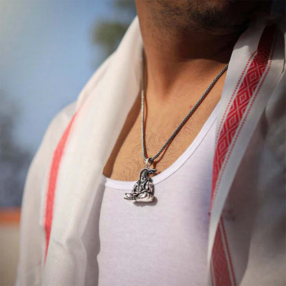 Meditating Hanuman Ji Silver Plated Pendant With Chain
