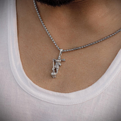 Vrishta Hanuman Ji With Gada Sterling Silver Coated Chain Pendant