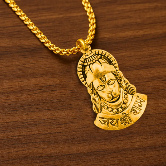 Vrishta Veer Hanuman Ji 22K Gold Plated Chain Pendant with Hanuman Ji face design