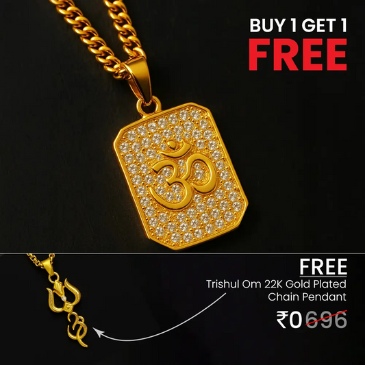 Buy 1 Get 1 Free Vrishta Shiva Trishul Om Pendant with Om 22K Gold Plated Diamond Studded Pendant