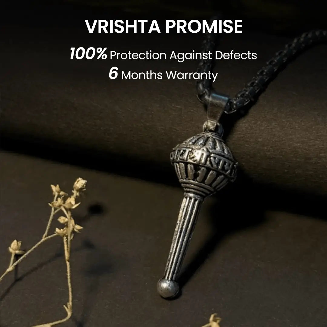 Vrishta Hanuman Ji Gada Sterling Silver Coated Pendant with Warranty Promise