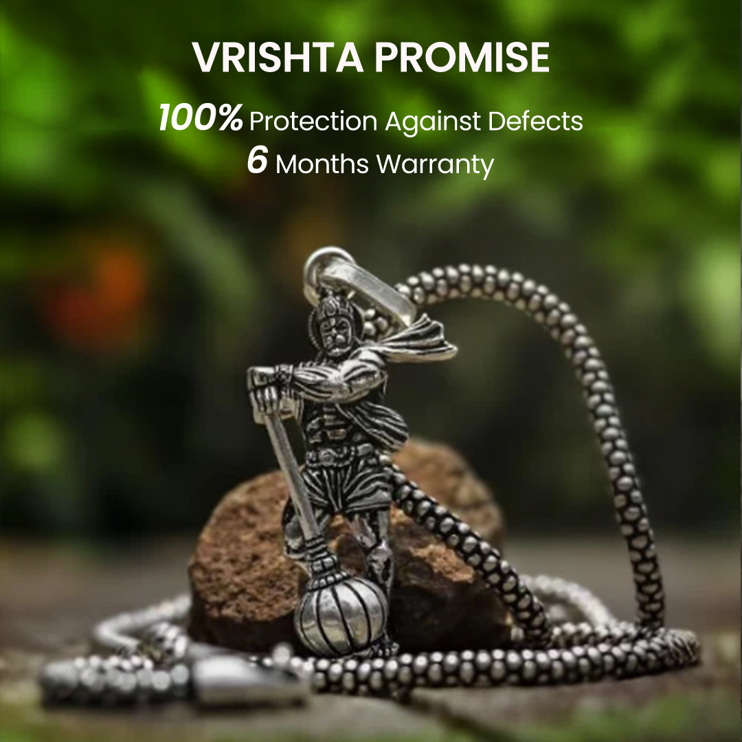 Vrishta Hanuman Ji With Gada Sterling Silver Coated Chain Pendant