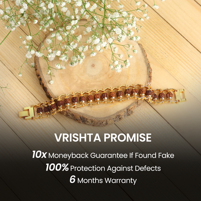 Vrishta Original Gold Plated 5 Mukhi Rudraksha Bracelet