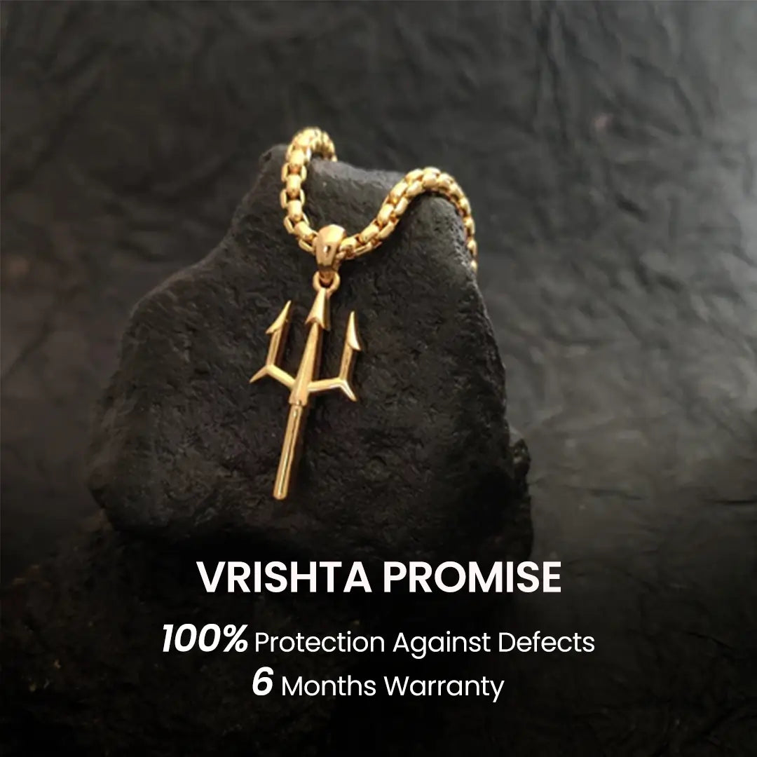 Vrishta Trishul 22K Gold Plated Chain Pendant with 6-Month Replacement Warranty Promise