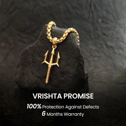 Vrishta Trishul 22K Gold Plated Chain Pendant with 6-Month Replacement Warranty Promise