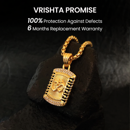 Vrishta Radiant Om 22K Gold Plated Diamond Studded Chain Pendant