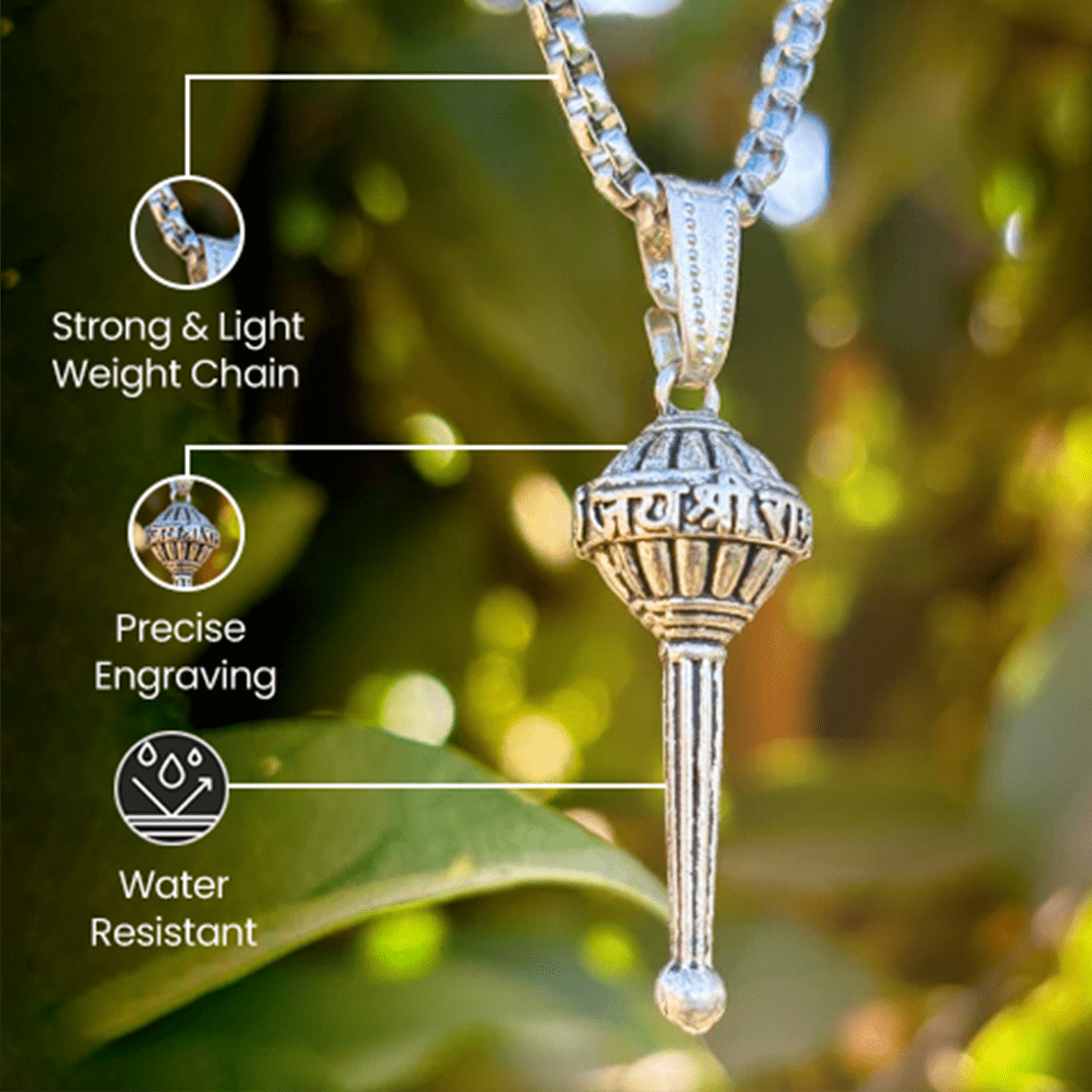 Vrishta Hanuman Ji Gada Sterling Silver Coated Chain Pendant